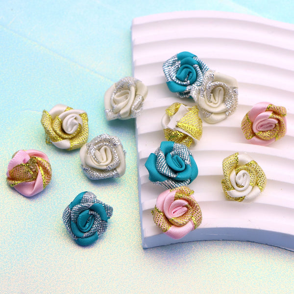 20pcs Handmade Rose Flower Hair Accessories Bases for Sewing, Headbands, Brooches, Dress Collar, Scarf Decorations