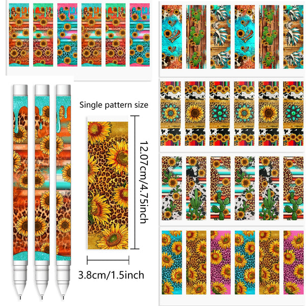 1pc UV DTF Pen Wrapping Decals sunflower leopard print cactus bosnian style series Pen Wrapping Decals UV DTF Vinyl Stickers Waterslide Epoxy Pen Wrapper For Craft Pen Gift（6 patterns on one sheet）