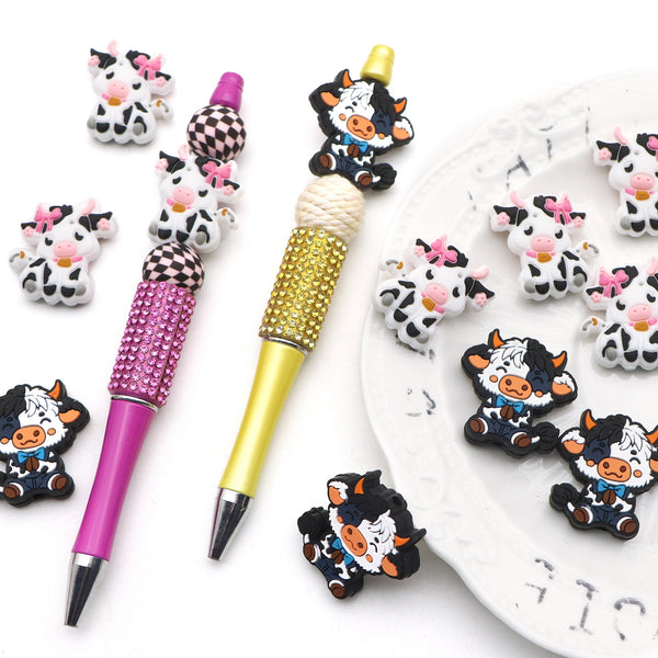 1 Piece/Pack Double Sided Cute Cow Silicone Bead,Art Craft & Sewing Supplies, DIY Bead Jewelry Making, Decorative Beads for DIY Crafts