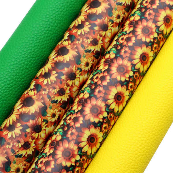 Sunflower 4-Piece Set Faux Leather Fabric,7.87x12.99inch,PVC Material Synthetic Leather- Perfect For Diy Earrings, Bag,Hair Bows, And Crafts