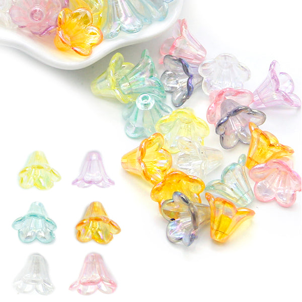 20g/pack about 55pcs translucent Colorful lily of the valley flower Shape Acrylic Beads with hole Random Color For DIY Bracelet Necklace Making