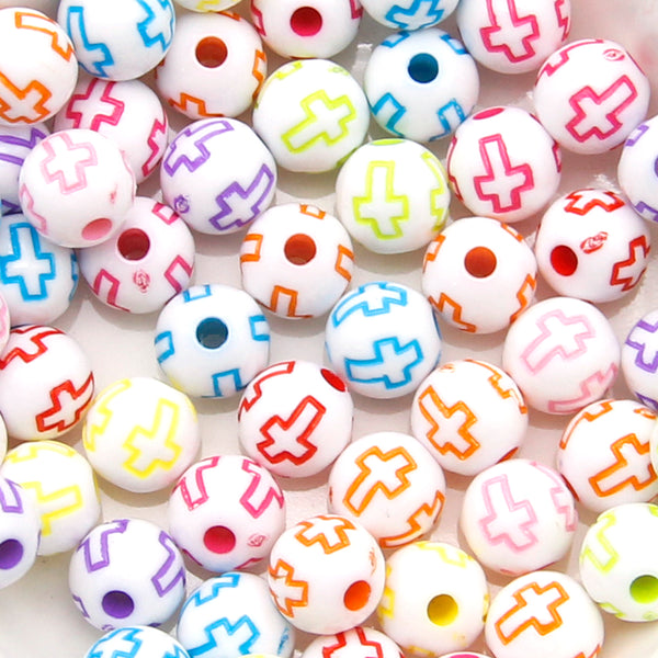 20g/pack 74pcs Acrylic Cross Beads with hole for DIY Jewelry Making, Cross pattern Random Color Handmade Bracelet Necklace Craft Supplies, Round Spacer Charms