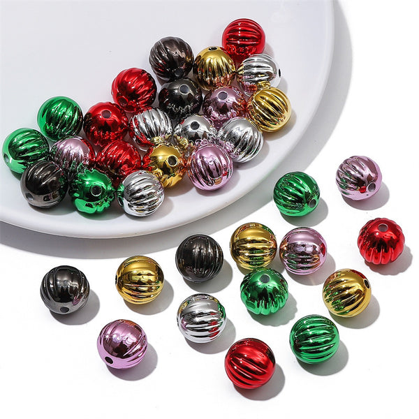 10Pcs Christmas Series Acrylic Beads Pumpkin Shaped Metallic Plain Solid Color Loose Spacer Beads with Hole for Jewelry Making DIY Bracelet Necklace Chain Earrings Charm Bangle Decors Craft Supplies