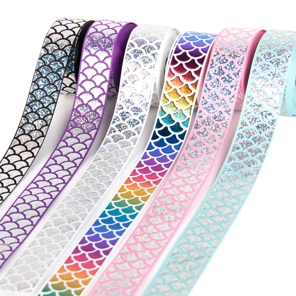 1 Roll,1Inch/25mm X 5 Yards/roll Fish Scales grosgrain Ribbon For Wreaths Gift Wrapping Party Decoration DIY Hair Bows Crafts Headwear Hair Accessories Garment Decor