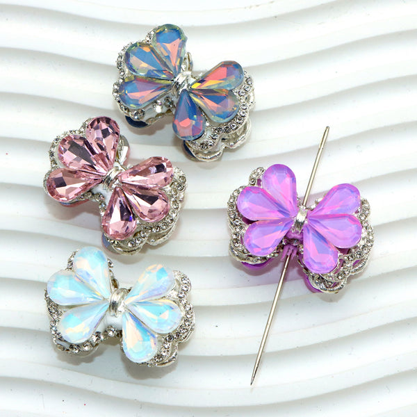 1Pc Faux Rhinestone Polymer Clay Acrylic Beads Luxury Bows Bowknots Shaped Loose Spacer Beads with Hole for Jewelry Making DIY Bracelet Necklace Chain Earrings Charm Bangle Decors Craft Supplies