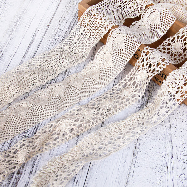 1 Yards Cotton Lace Ribbon, Beige Vintage Style Trim for DIY Crafts, Scrapbooking, Wedding Decorations