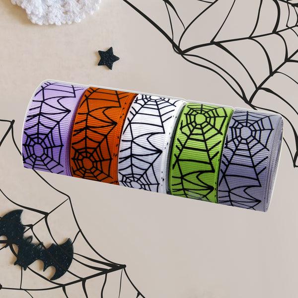 1 Roll, 0.87Inch/22mm X 5 Yards/roll Halloween Black Spider Web Printed Grosgrain Ribbon For Gift Wrapping Ribbon Holiday DIY Craft Ribbons For Home Party Halloween Decor