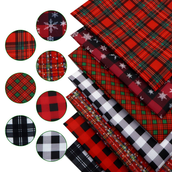 7pcs 7.87x7.87inch(20x20cm) plaid grid Fat Quarter Fabric Bundles Quilting Polyester Cotton Craft Fabric Squares Sheets For Patchwork Sewing Quilting Crafting Fat Quarters Checked Cloth Quilting Fabric Scraps For Christmas Holiday DIY Crafting Sewing