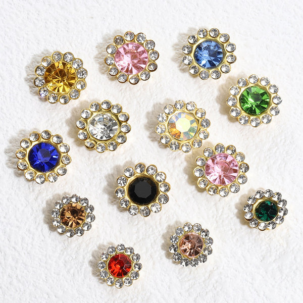 Rhinestone Flatback Buttons, 12mm, Vintage Elegant Style DIY Embellishments For Decors Crafting, Assorted Colors, Perfect For Clothing Accessories, Scrapbooking, And Crafts,10pcs/pack