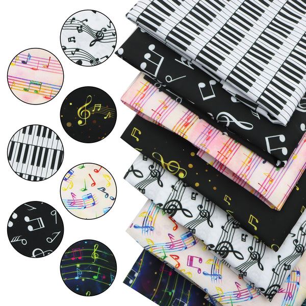 7pcs Music Notes Series Piano Pattern Quilting Fabric-9.84x7.87inch(20x25cm) Polyester Cotton Craft Fabrics DIY Handmade Projects Doll Clothes Fabric Precut For Patchwork Craft(108gsm)