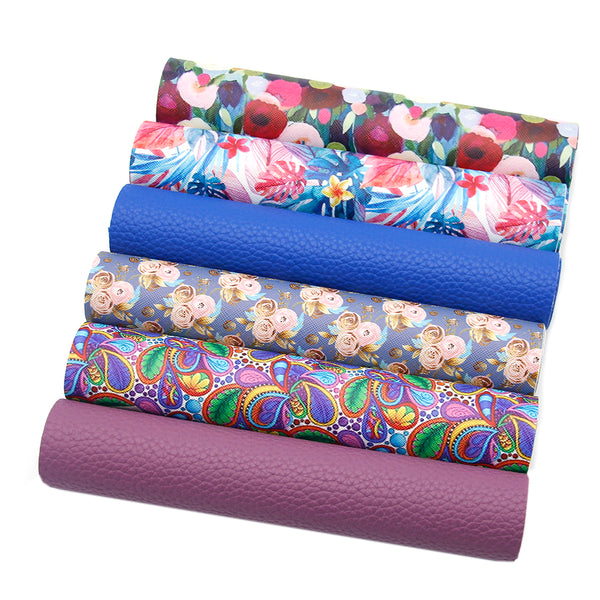 Flower Faux Synthetic Leather Set 6piece/set 7.7*12.9inch Fabric Sheets For DIY Bows Leather Crafts Handmade Material