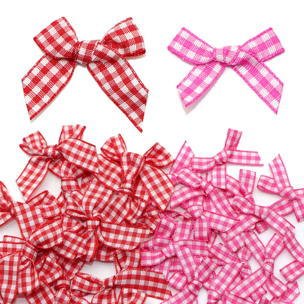 20pcs Red Pink Plaid Hand Knotted Webbing Bow Underwear Clothing Hair Accessories Clip DIY Gift Tie Wedding Decoration