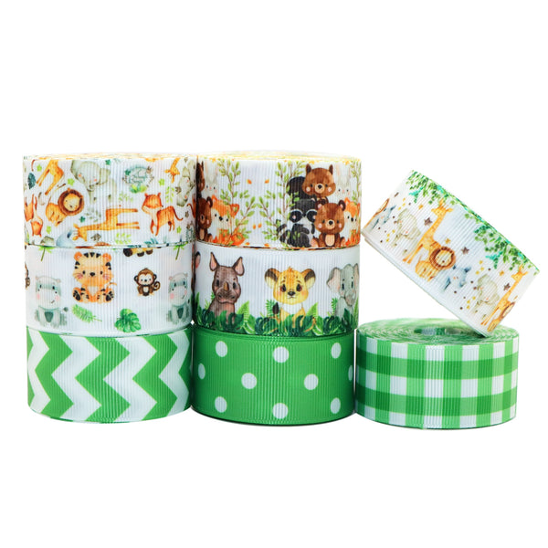 8 Rolls, 1 Inch X 5 Yards/roll Animal Series Tiger Bear Fox Deer Printed Grosgrain Ribbon Set For Gift Wrapping Ribbon Holiday DIY Craft Ribbons For Home Party Decor