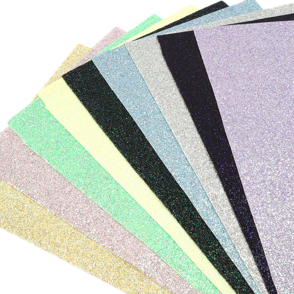 Shimmer Fine Glitter Faux Leather Set Solid Color Synthetic Leather Fabric Sheets 9Pcs/Set 20x33cm for DIY Earrings Hair Bows Crafts Supply Projects