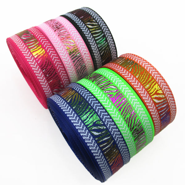 5 Yards Colorful Laser Stripe Grosgrain Ribbon Roll - 1inch/25mm Width for DIY Crafts, Clothing, Gift Wrapping, Hair Bows, and Party Decorations