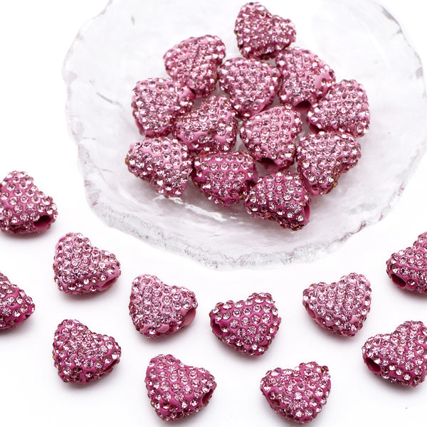 1pc/pack Imitation Rhinestones heart Clay Beads Horizontal hole Soft Clay Love Heart Beads -  light purple Sparkling  Bead  for DIY Crafting, Jewelry Making, Phone Charms and Keychain Accessories