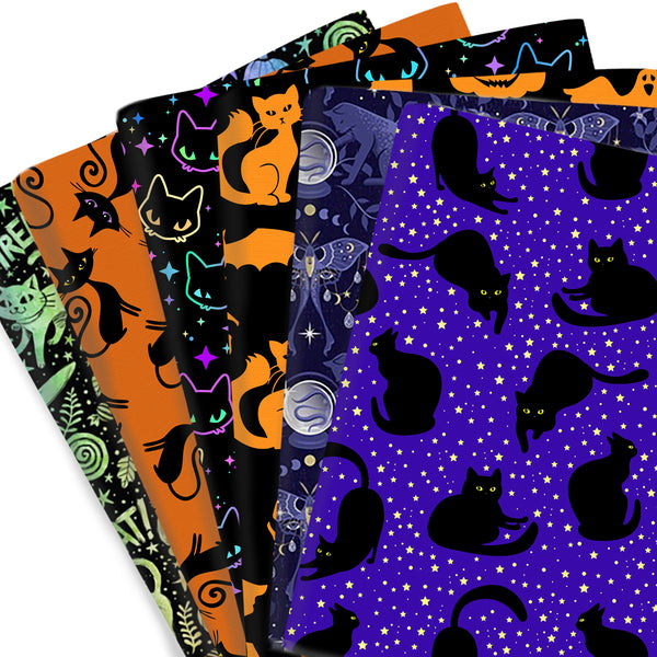 1pc Halloween Black Series Cat Pattern Quilting Fabric-17.7x19.68inch(45x50cm) Polyester Cotton Craft Fabrics DIY Handmade Projects Doll Clothes Fabric Precut For Patchwork Craft(108gsm)