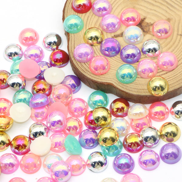 100pcs 12mm Half Round Flatback Imitation Pearl Acrylic Beads Iridescent AB Color Cabochons Ornaments for DIY Jewelry Making,Crafts Necklaces Bracelets Decorations Wedding Dress Nail Art,Garment Accessories and Special Embellishment Crafts