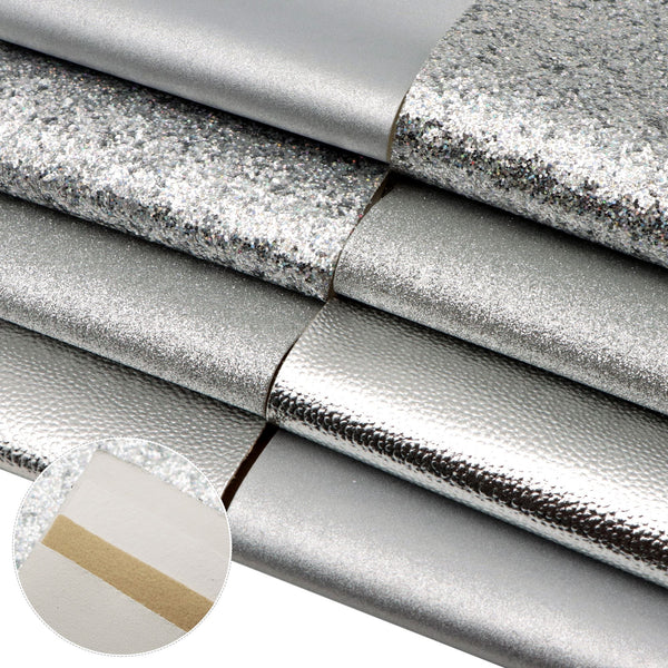 Silver Solid Color 8-Piece Set Faux Leather Fabric,7.87x12.99inch,PVC Material Glitter Synthetic Leather- Perfect For Diy Earrings, Bag,Hair Bows, And Crafts