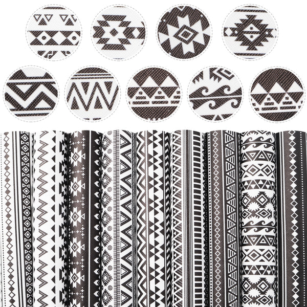 9Pcs/set 7.87x12.99inch Tribal Pattern Faux Leather Set Synthetic Leather Fabric Sheets for DIY Earrings Hair Bows Crafts Projects