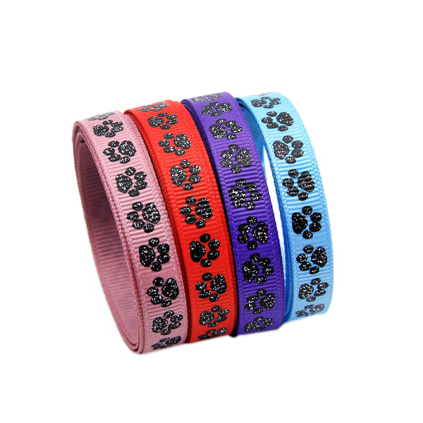 1 Roll 5 Yards 0.35Inch/9mm Glitter Dog Footprint Printed Grosgrain Ribbon For Gift Wrapping Ribbon Holiday DIY Craft Ribbons For Home Party Decor