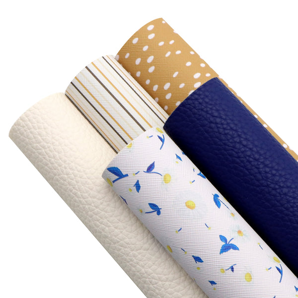 5pcs/set stripe flower dot Faux Synthetic Leather  7.7*12.9inch Fabric Sheets For DIY Bows, Waist Belt, Earrings, Handbag, Phone Case, Pencil Case ,Shoes Bags Artificial Leather Crafts Handmade Material