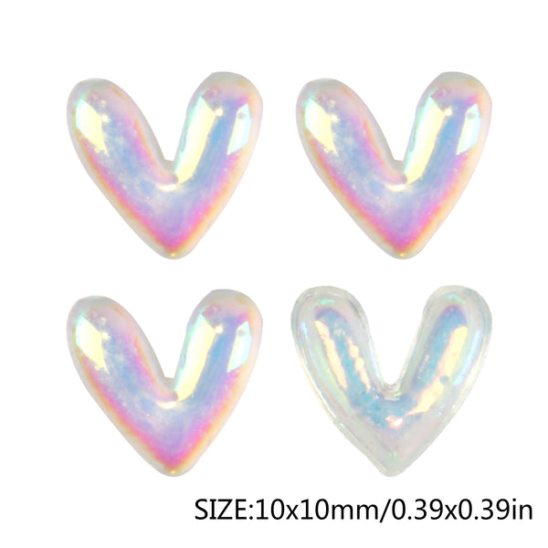 50Pcs iridescent heart mini 3d resin Transparent Nail Charms Acrylic Beads Cabochon For Crafts Flatback Skeleton Shape Stones for DIY Nail Decoration Colors and Designs