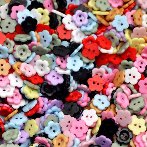 100pcs Assorted Colors Mini Tiny Flower Buttons, Costume Micro Buttons, 8mm 2 eyes, Perfect For Doll Clothing Button Mini Doll Accessories DIY Craft Sewing Accessories Resin Button