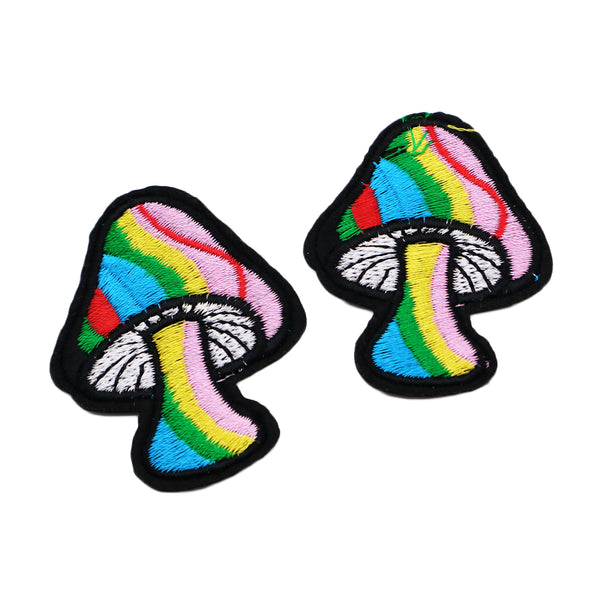 2Pcs Colorful Mushroom Embroidered Iron-On Patches,Decorative Applique for Clothing and DIY Crafts Appliques for Clothing, Hats, Shoes, Bags