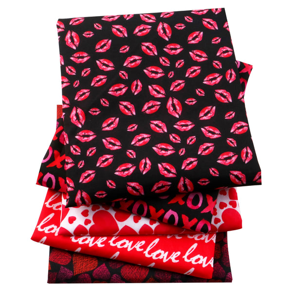 5pcs XOXO Lips Kiss Heart Love Valentine's Day Fat Quarter Polyester Cotton Fabric Bundles,7.87x7.87inch(20x20cm) Hand Wash Only, Pre-Cut Squares for Sewing, Quilting, Crafting -  Holiday Patchwork Scraps (108gsm)