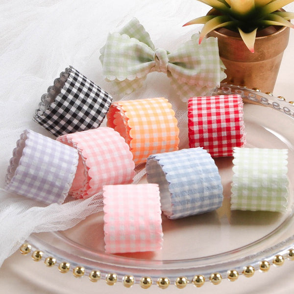 1pc, 40mm 5Yards Plaid Burlap Ribbons Pastel Plaid Wave Edge Fabric Ribbon For Gift Bag Wrapping DIY Hair Bows Crafts Decoration