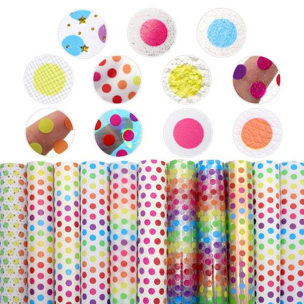 Color Dot Faux Synthetic Leather Set 11piece/set 7.7*12.9inch Fabric Sheets For DIY Bows Leather Crafts Handmade Material