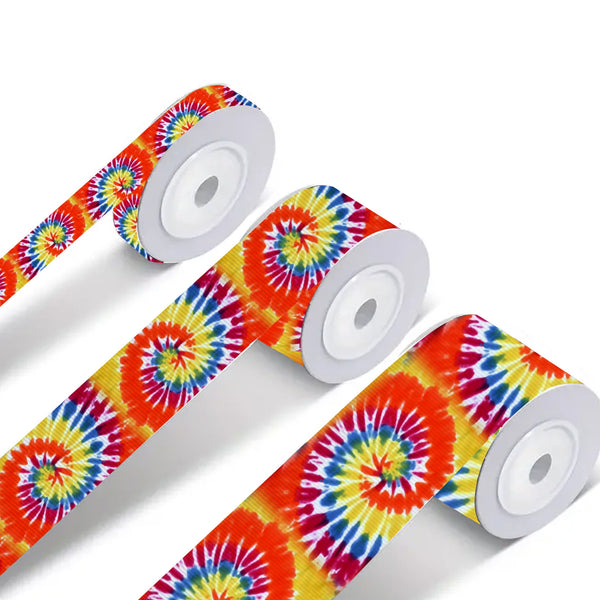 4.57 meter Grosgrain Ribbon Roll - 2.5cm Width Tie Dye Pattern for DIY Crafts, Wreaths, Hair Bows, Gift Wrapping & Party Decorations - Durable Fabric Ribbon for Sewing & Headwear