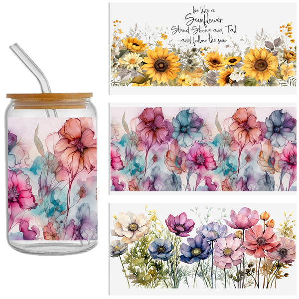 1pc Waterproof Oil painting wind sunflower text Series Sticker For 16oz Glass Cups,Uv Dtf Transfer Diy Crystal Label,Faith Cross Libbey Glass Wrap ,Vinyl Cup Wrap ,Uv Stickers Diy Sticker For Glass Bottle-High Quality Tumbler Furniture Craft Wood DIY