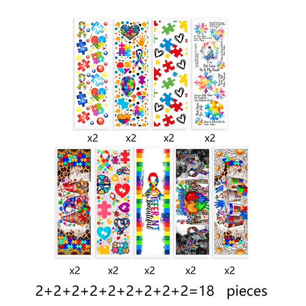 18pcs/set UV DTF AUTISM awareness series Pen Wrapping Decals UV DTF Vinyl Stickers Waterslide Epoxy Pen Wrapper For Craft Pen Gift