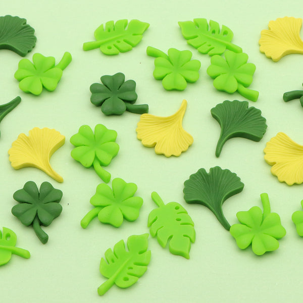 5Pcs  Maple leaf Leaf,Shamrock,3d Planar Resin Loose Silicone Focal Beads Monstera Leaf Bea For diy Decoration Jewelry Making