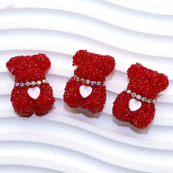 1pcs Sparkling Rhinestone Bear &  Heart Charms  Focal Beads ,   with heart Acrylic Bear & Sugar Cube Charms with Rhinestones for Phone Chains and Jewelry Crafting Jewelry Bead pen Making Keychains & Crafts