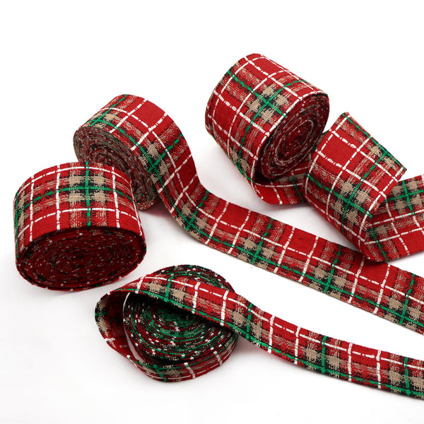 5 Yards Red Green Plaid Fabric Ribbon,Perfect for Gift Wrapping, DIY Crafts & Holiday Christmas Decorations