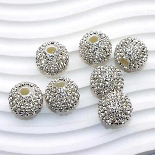 1Pc Sparkling Rhinestone Faux Crystal Beads Round Ball Loose Spacer Beads with Hole for Jewelry Making DIY Bracelet Necklace Chain Earrings Charm Bangle Decors Craft Supplies