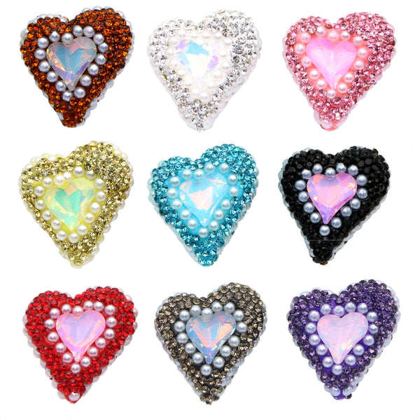 1Pc Faux Rhinestone Pearl Polymer Clay Beads Heart Shaped Loose Spacer Beads with Hole for Jewelry Making DIY Bracelet Necklace Chain Earrings Charm Bangle Decors Craft Supplies