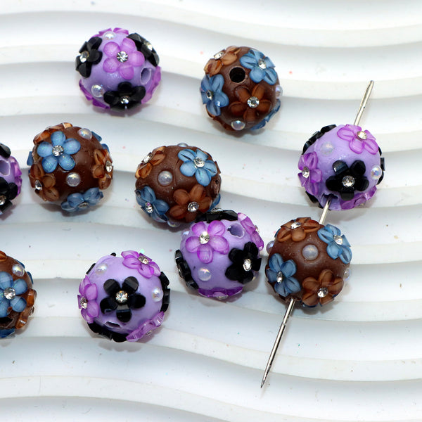 1Pc Faux Rhinestone Pearl Polymer Clay Beads Blossom Flowers Loose Spacer Beads with Hole for Jewelry Making DIY Bracelet Necklace Chain Earrings Charm Bangle Decors Craft Supplies