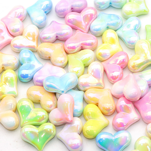 5pcs Shiny Heart Spacer Beads with hole for DIY Jewelry Making - 22.7x17mm AB Color Acrylic - Perfect for Necklaces, Bracelets, and Earrings Accessories  For Diy Handmade Bracelet Necklace Earrings Jewelry Making Craft