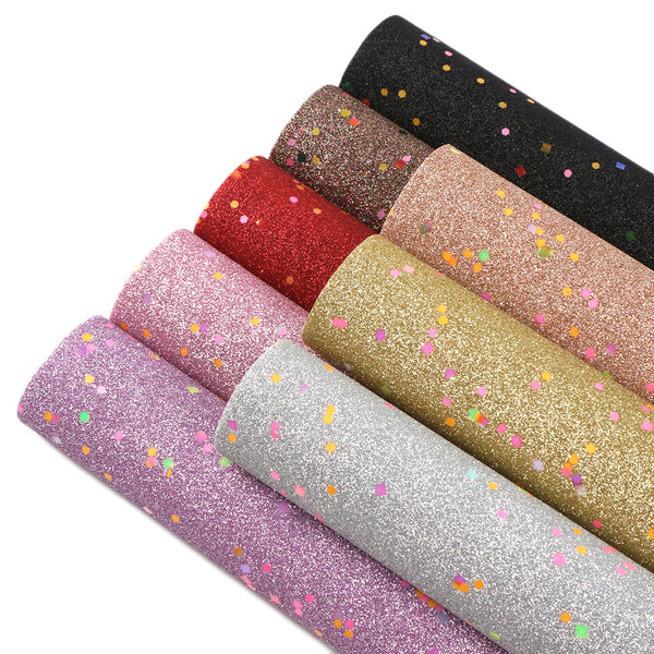 8Pcs/set Shimmer Fine Glitter Faux Leather Sheets 7.87x12.99inch Square Sequins Synthetic Leather Fabric for DIY Earrings Bows Crafts Supply Decorations