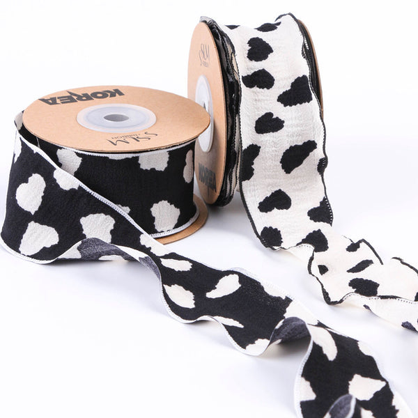 1 Roll 5 Yards 1.5inch/38mm Black White Heart Print Ribbon For Gift Wrapping,Bouquet Decoration,Chiffon Ribbon DIY Crafts Bouquet, Craft Supplies, Wedding Party Decoration