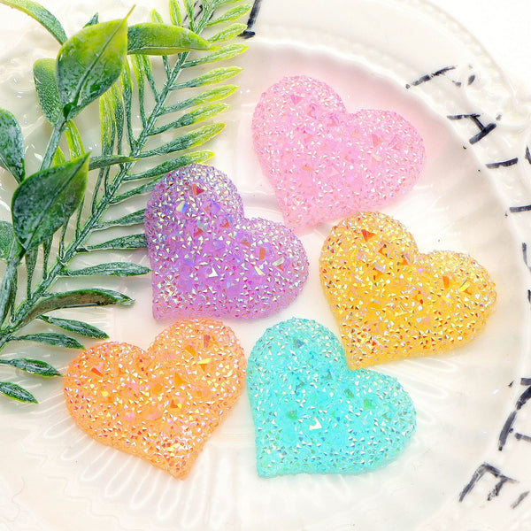 5pcs/pack,1.3x1.5in Valentine's Day, translucent AB Rhinestone Heart shape Charms, Flat Back Resin, , for Jewelry Making, Crafts,diy rhunestone accessories decoration home clothing sequins and More