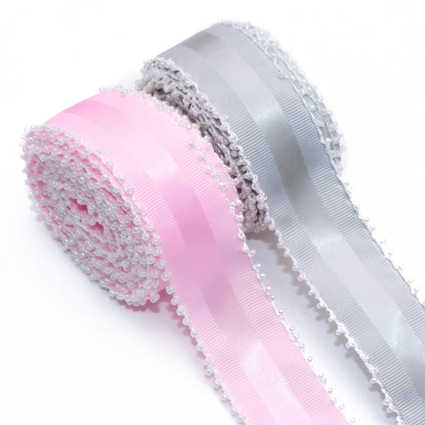 5yards Solid Color Grosgrain Ribbon 25mm/1inch Wide Pearl Edge Ribbon Roll for Wreaths Gift Wrapping Party Decoration DIY Hair Bows Crafts Headwear Accessories