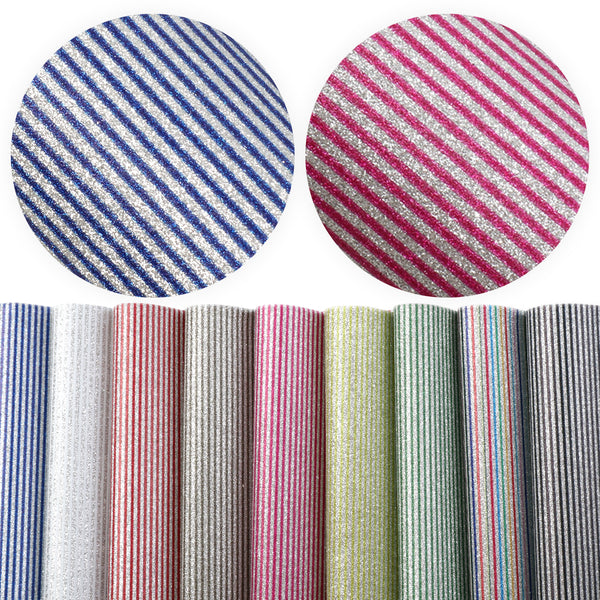 9pcs/set 7.87x12.99inch Stripe Series Glitter Faux Leather Set Printed Textured Synthetic Leather fabric for DIY Earrings Hair Bows Crafts