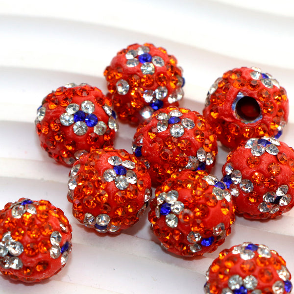 5Pcs Faux Rhinestone Polymer Clay Beads Round Loose Spacer Beads with Hole for Jewelry Making DIY Bracelet Necklace Chain Earrings Charm Bangle Decors Craft Supplies