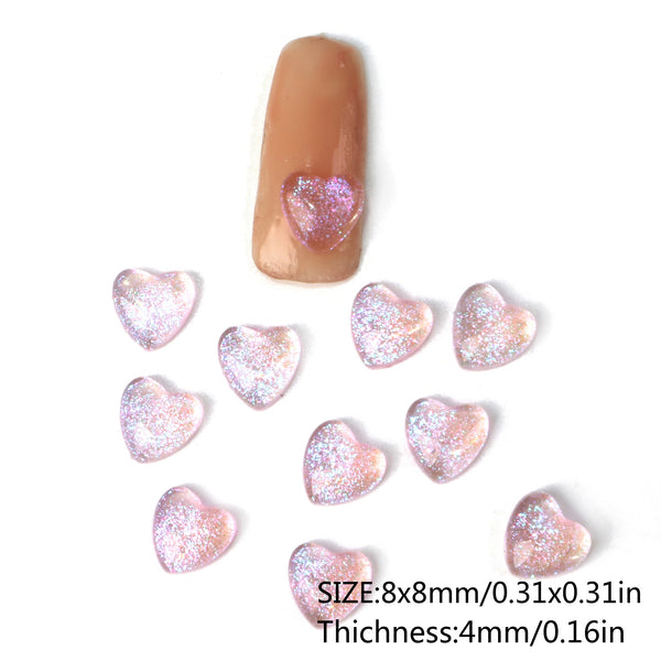 50Pcs Heart Love Glitter Transparent Nail Charms Acrylic Beads Cabochon For Crafts Flatback Skeleton Shape Stones for DIY Nail Decoration Colors and Designs