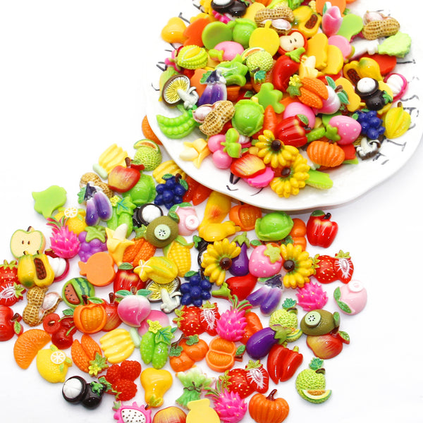 Resin Flat Back Charms, 50 Pcs Charms And Containers Mixed Cute Fruit Vegetables Cake Shape Resin Cabochons For DIY Crafts, Scrapbooking, Jewelry Making